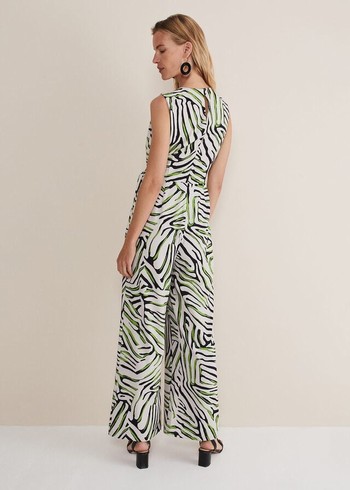 Phase Eight Tamsin Zebra Print Wide Leg Jumpsuit Green Australia | CS2153768